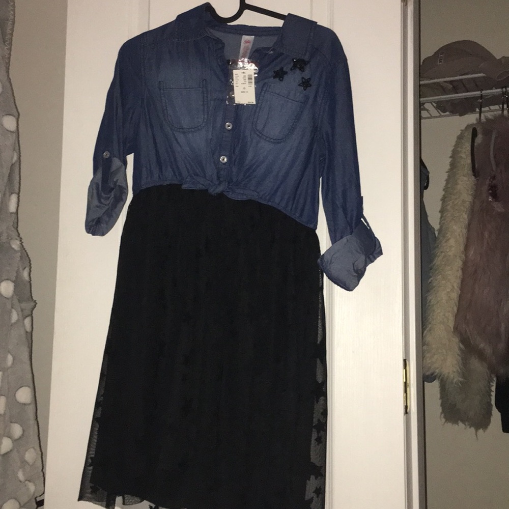 A half denim half lace dress.